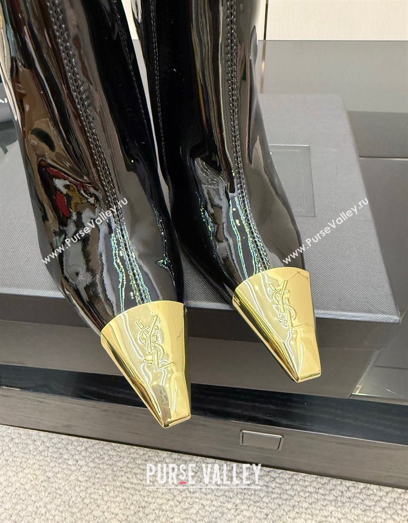 Saint Laurent Patent Leather Heel Ankle Boots 11cm with Metallic Point Black 2025 1028 (MD-251028123)