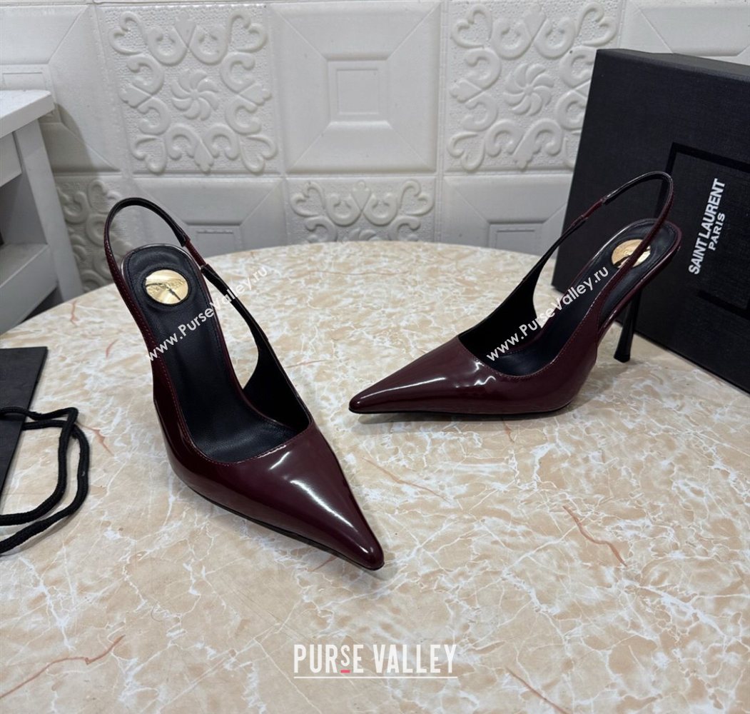 Saint Laurent Romy Slingback Pumps 10.5cm in Patent Leather Burgundy 2025 1028 (MD-251028084)