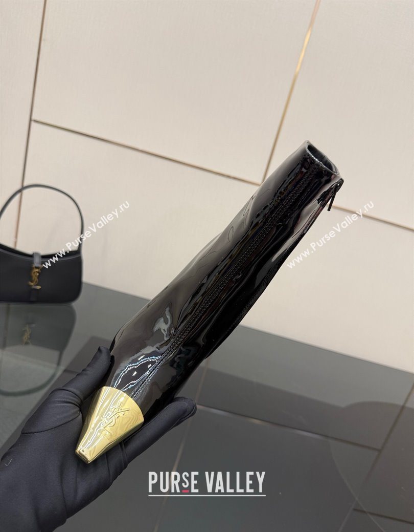 Saint Laurent Patent Leather Heel Ankle Boots 11cm with Metallic Point Black 2025 1028 (MD-251028123)