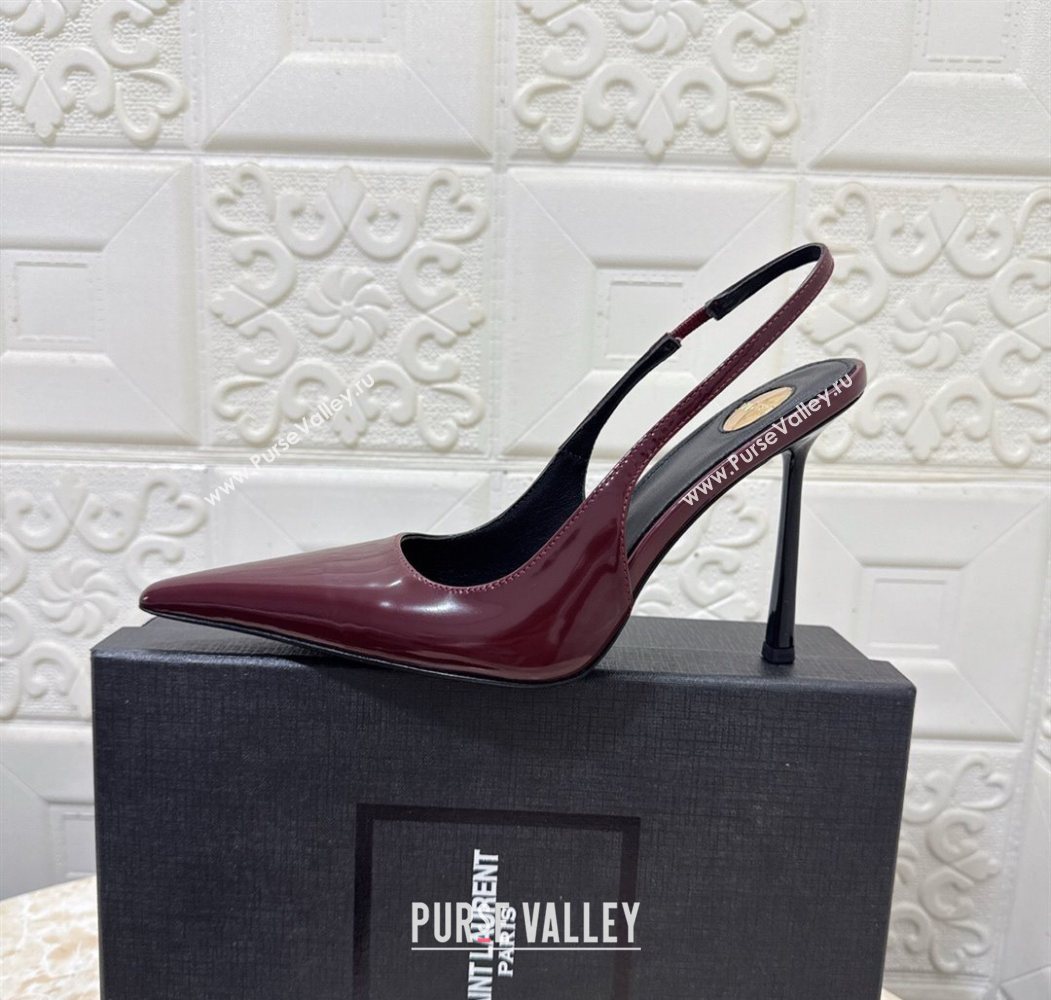 Saint Laurent Romy Slingback Pumps 10.5cm in Patent Leather Burgundy 2025 1028 (MD-251028084)