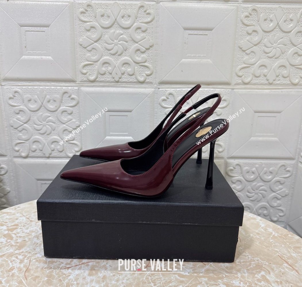 Saint Laurent Romy Slingback Pumps 10.5cm in Patent Leather Burgundy 2025 1028 (MD-251028084)