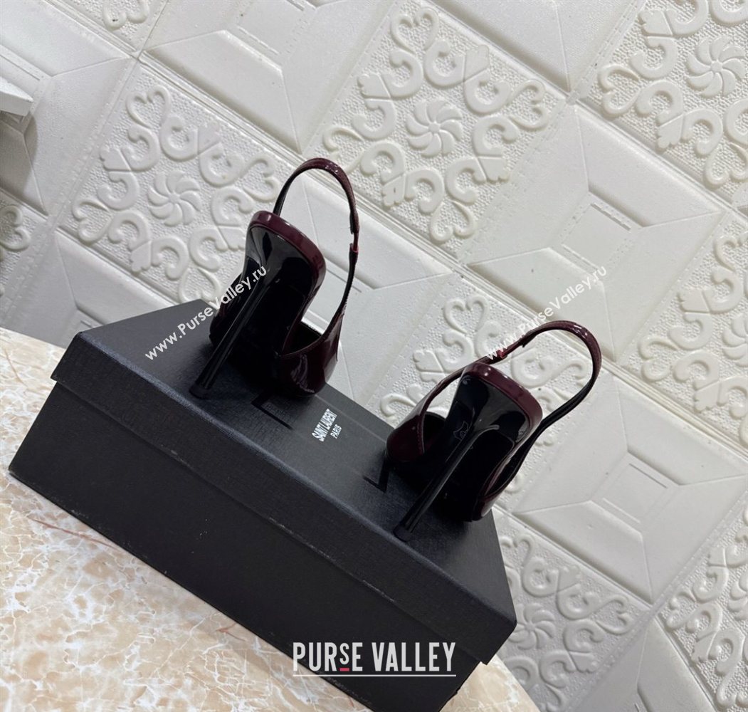 Saint Laurent Romy Slingback Pumps 10.5cm in Patent Leather Burgundy 2025 1028 (MD-251028084)