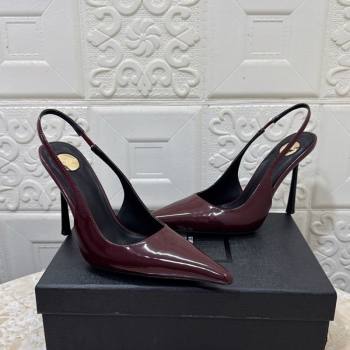Saint Laurent Romy Slingback Pumps 10.5cm in Patent Leather Burgundy 2025 1028 (MD-251028084)