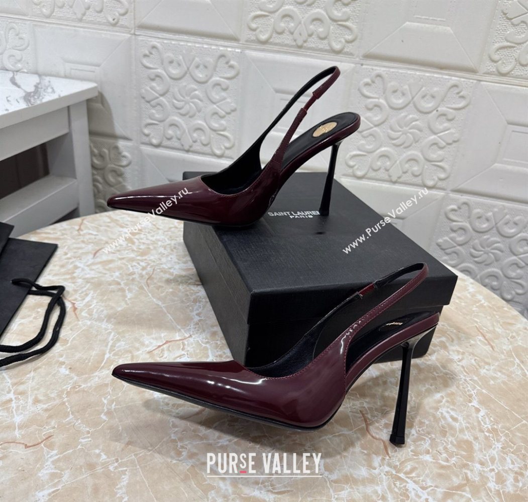 Saint Laurent Romy Slingback Pumps 10.5cm in Patent Leather Burgundy 2025 1028 (MD-251028084)