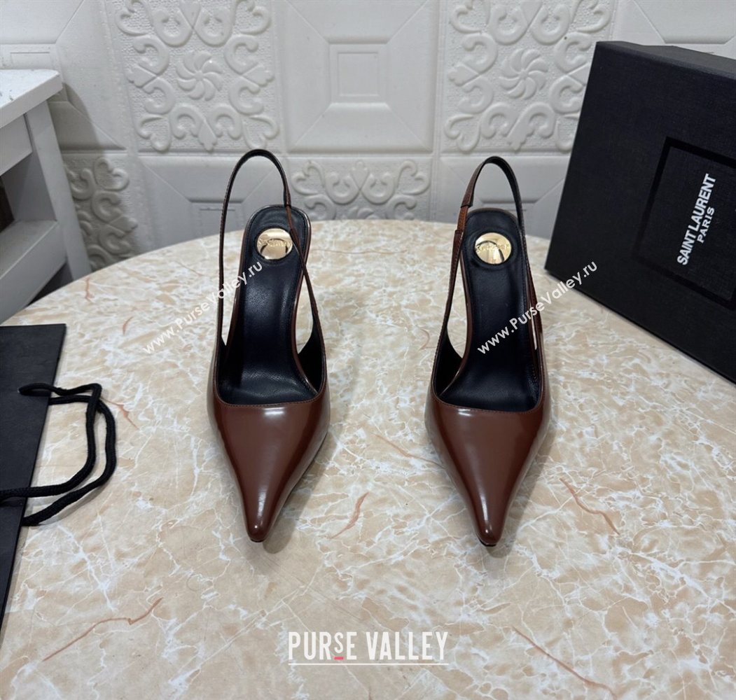 Saint Laurent Romy Slingback Pumps 10.5cm in Patent Leather Brown 2025 1028 (MD-251028085)