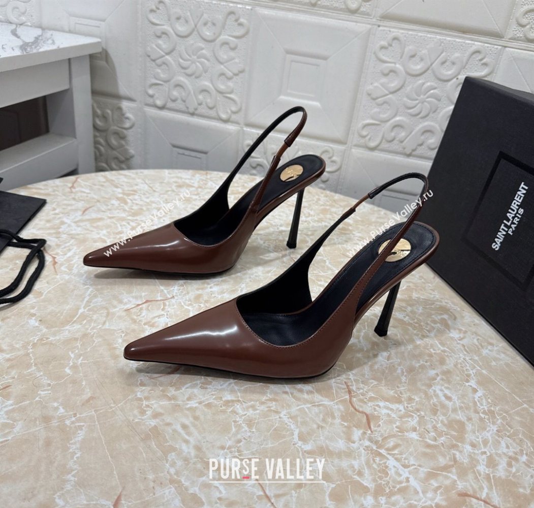 Saint Laurent Romy Slingback Pumps 10.5cm in Patent Leather Brown 2025 1028 (MD-251028085)