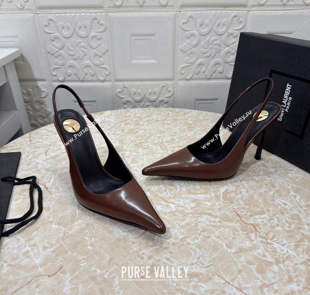 Saint Laurent Romy Slingback Pumps 10.5cm in Patent Leather Brown 2025 1028 (MD-251028085)