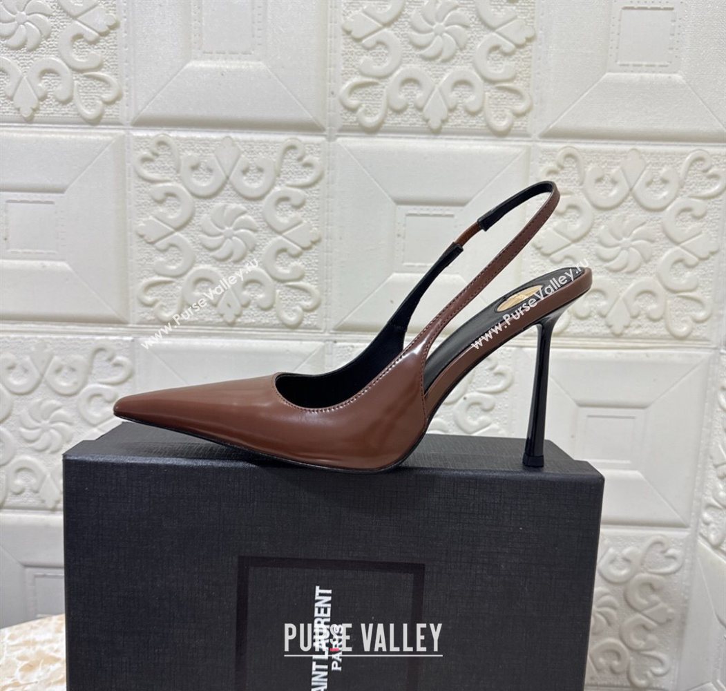 Saint Laurent Romy Slingback Pumps 10.5cm in Patent Leather Brown 2025 1028 (MD-251028085)