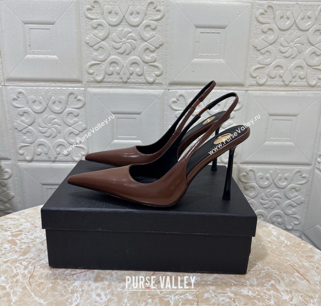Saint Laurent Romy Slingback Pumps 10.5cm in Patent Leather Brown 2025 1028 (MD-251028085)