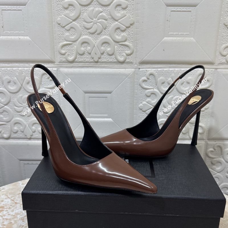 Saint Laurent Romy Slingback Pumps 10.5cm in Patent Leather Brown 2025 1028 (MD-251028085)