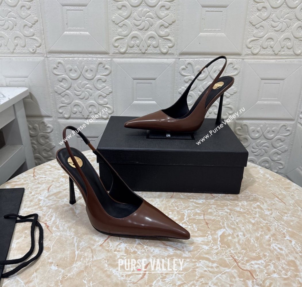 Saint Laurent Romy Slingback Pumps 10.5cm in Patent Leather Brown 2025 1028 (MD-251028085)