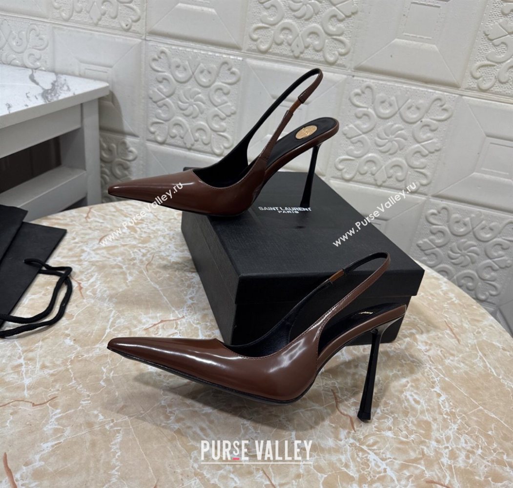 Saint Laurent Romy Slingback Pumps 10.5cm in Patent Leather Brown 2025 1028 (MD-251028085)