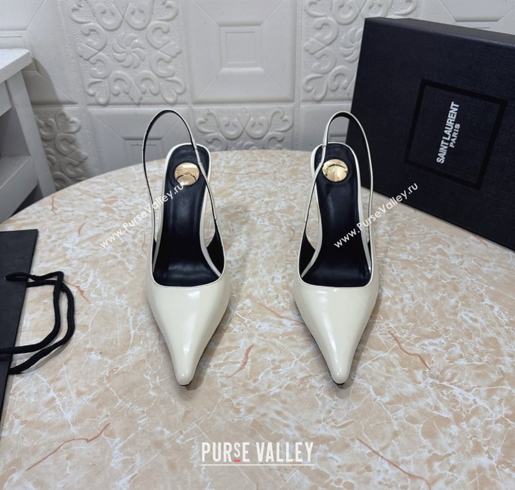 Saint Laurent Romy Slingback Pumps 10.5cm in Patent Leather White 2025 1028 (MD-251028086)