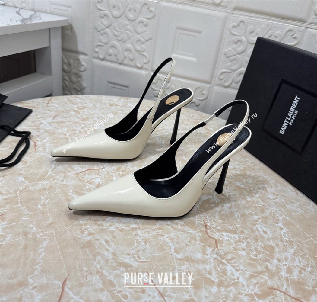 Saint Laurent Romy Slingback Pumps 10.5cm in Patent Leather White 2025 1028 (MD-251028086)