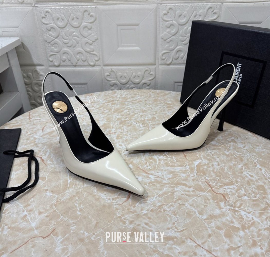 Saint Laurent Romy Slingback Pumps 10.5cm in Patent Leather White 2025 1028 (MD-251028086)
