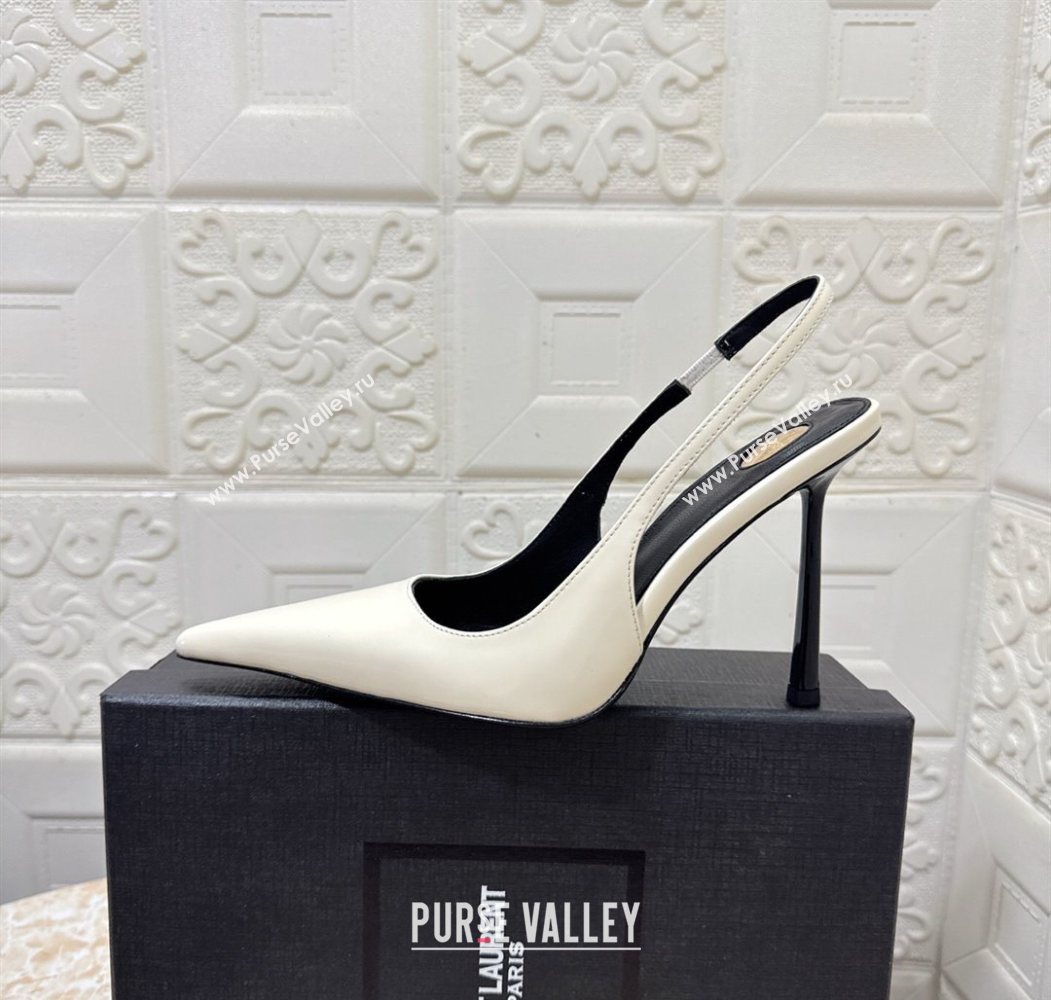 Saint Laurent Romy Slingback Pumps 10.5cm in Patent Leather White 2025 1028 (MD-251028086)