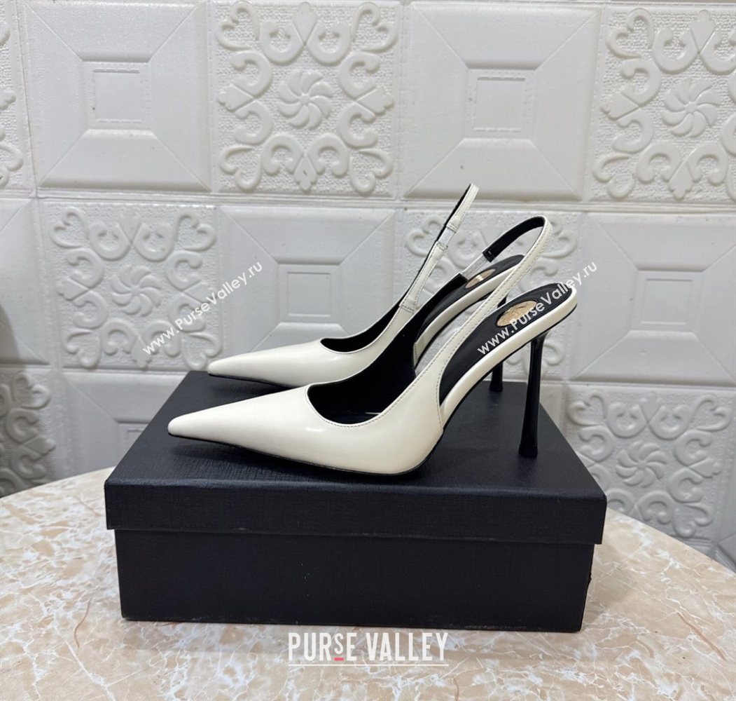 Saint Laurent Romy Slingback Pumps 10.5cm in Patent Leather White 2025 1028 (MD-251028086)
