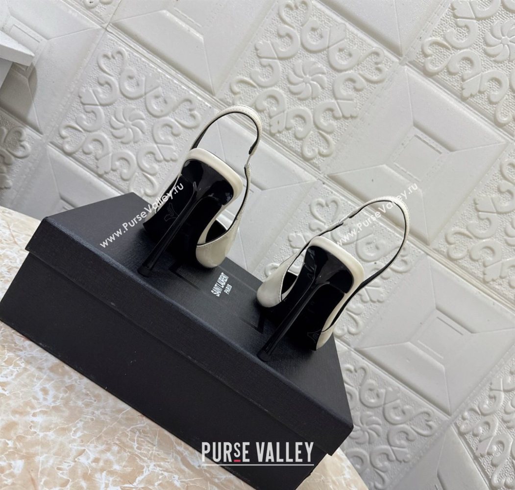 Saint Laurent Romy Slingback Pumps 10.5cm in Patent Leather White 2025 1028 (MD-251028086)