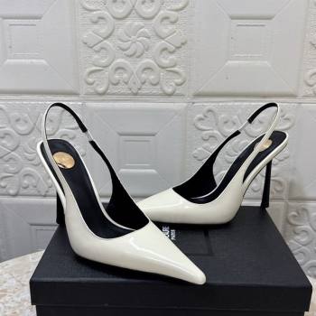 Saint Laurent Romy Slingback Pumps 10.5cm in Patent Leather White 2025 1028 (MD-251028086)