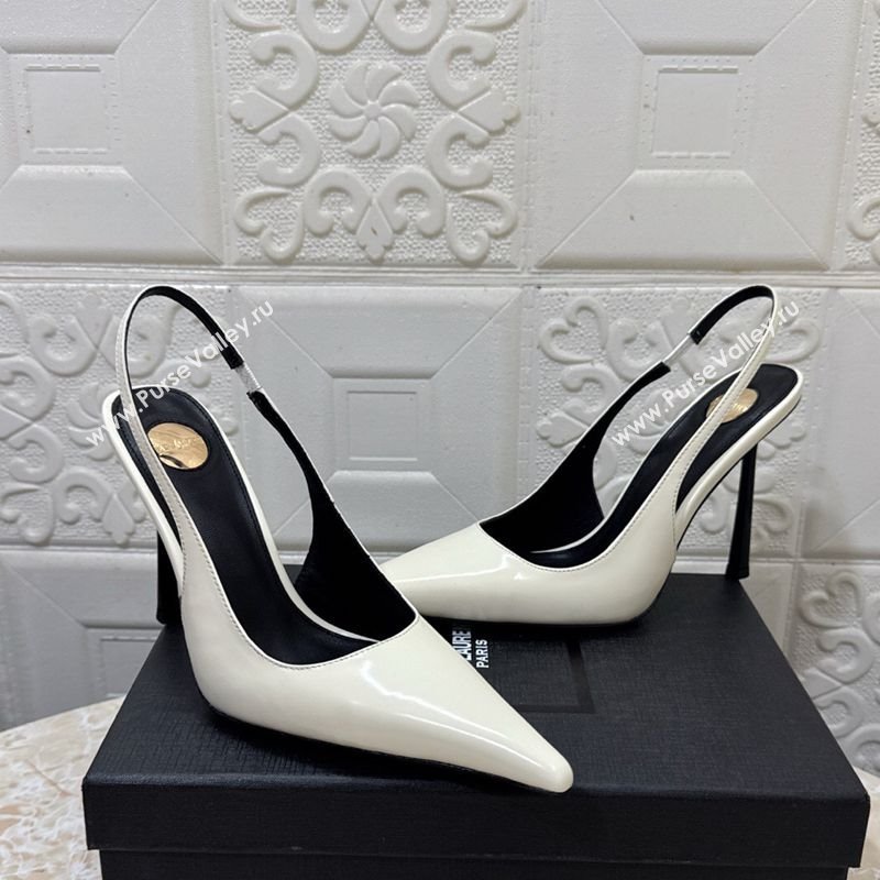 Saint Laurent Romy Slingback Pumps 10.5cm in Patent Leather White 2025 1028 (MD-251028086)