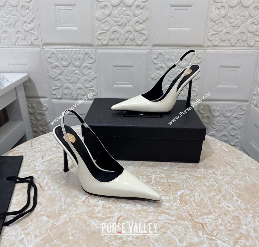 Saint Laurent Romy Slingback Pumps 10.5cm in Patent Leather White 2025 1028 (MD-251028086)