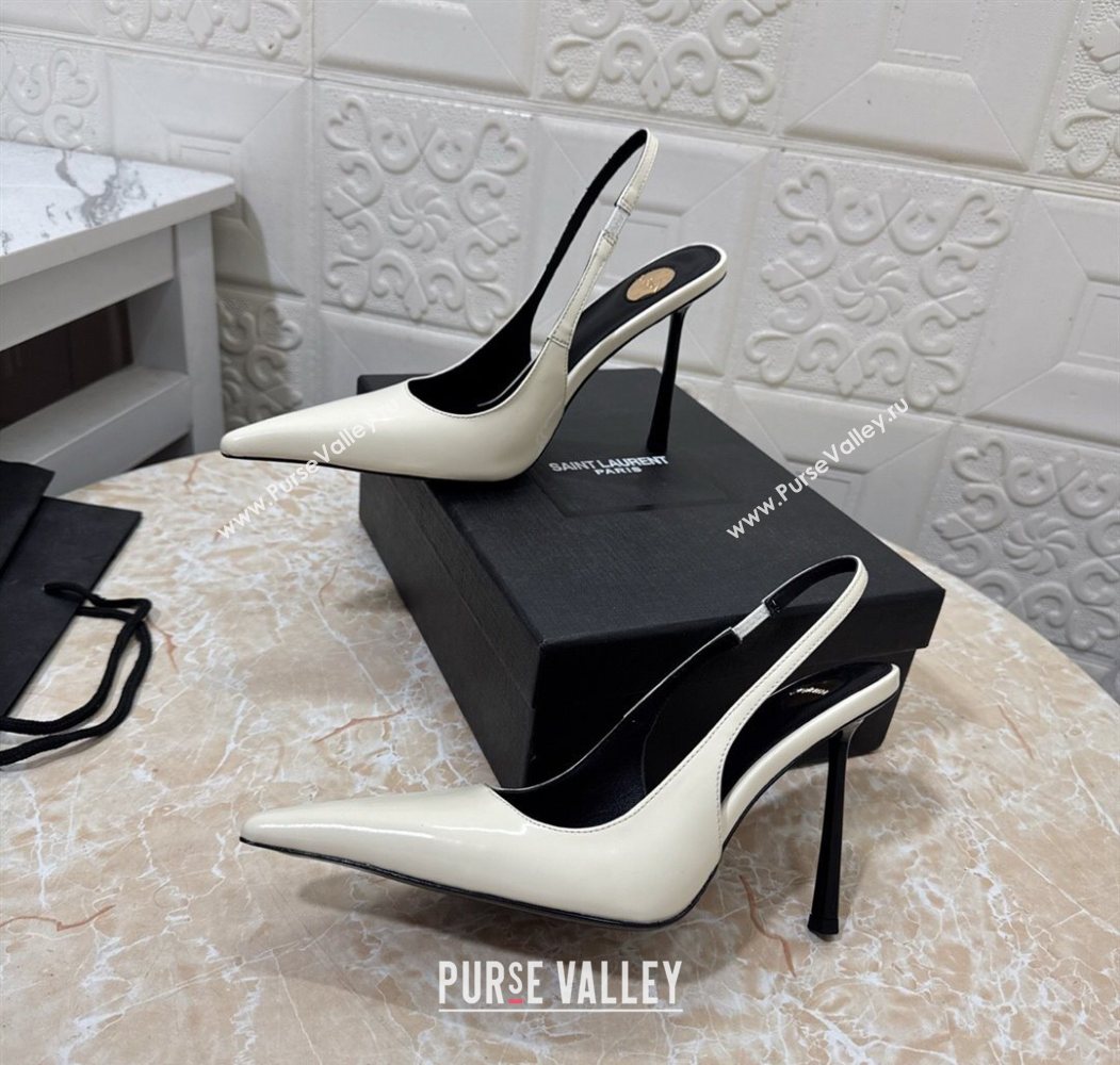 Saint Laurent Romy Slingback Pumps 10.5cm in Patent Leather White 2025 1028 (MD-251028086)