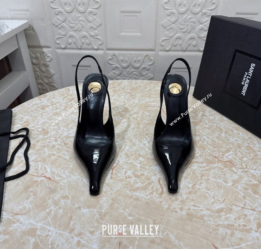 Saint Laurent Pointy Slingback Wedge Pumps 10.5cm in Patent Leather Black 2025 1027 (MD-251028087)
