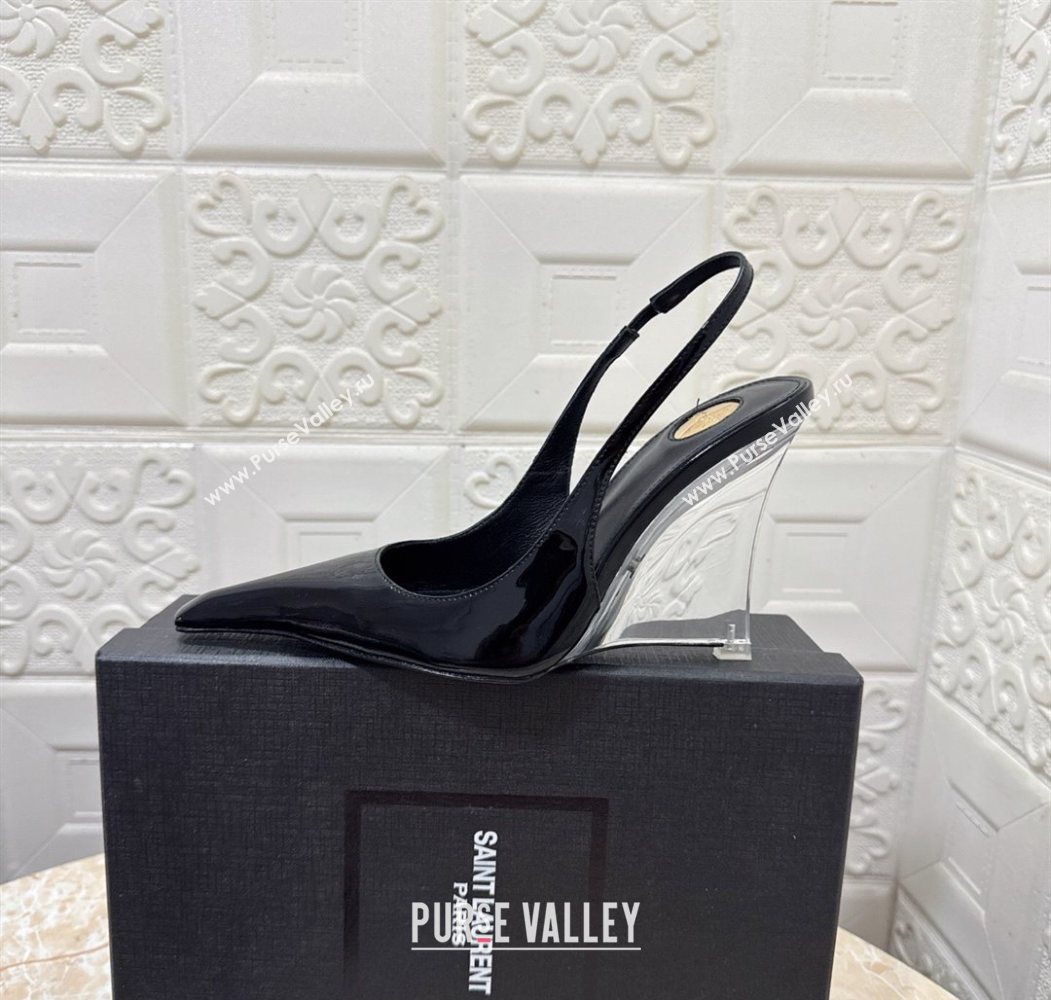 Saint Laurent Pointy Slingback Wedge Pumps 10.5cm in Patent Leather Black 2025 1027 (MD-251028087)