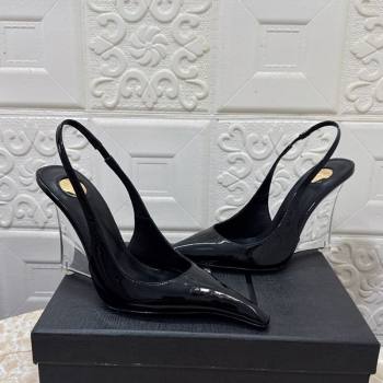 Saint Laurent Pointy Slingback Wedge Pumps 10.5cm in Patent Leather Black 2025 1027 (MD-251028087)
