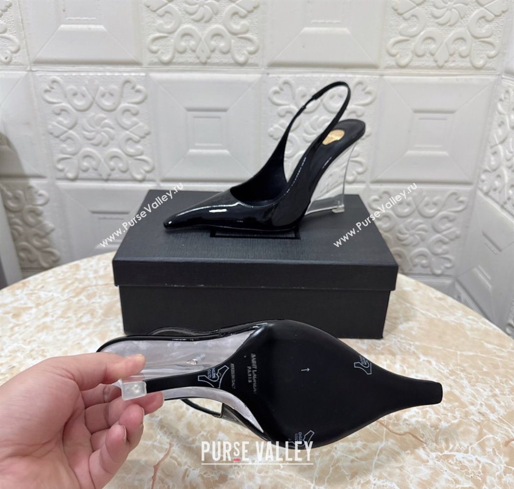 Saint Laurent Pointy Slingback Wedge Pumps 10.5cm in Patent Leather Black 2025 1027 (MD-251028087)