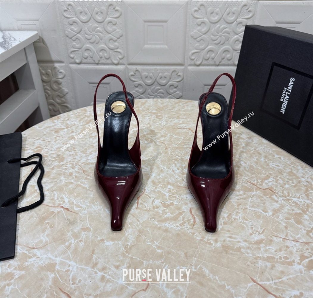 Saint Laurent Pointy Slingback Wedge Pumps 10.5cm in Patent Leather Burgundy 2025 1027 (MD-251028088)