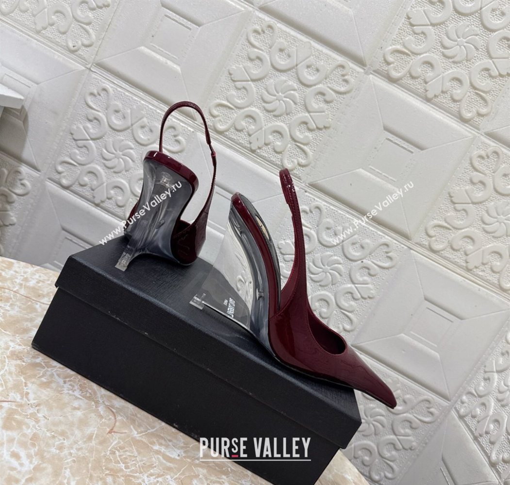 Saint Laurent Pointy Slingback Wedge Pumps 10.5cm in Patent Leather Burgundy 2025 1027 (MD-251028088)