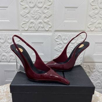 Saint Laurent Pointy Slingback Wedge Pumps 10.5cm in Patent Leather Burgundy 2025 1027 (MD-251028088)