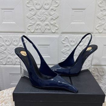 Saint Laurent Pointy Slingback Wedge Pumps 10.5cm in Patent Leather Blue 2025 1027 (MD-251028089)
