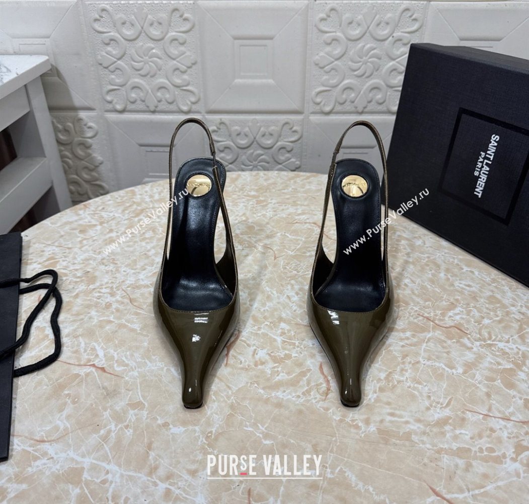 Saint Laurent Pointy Slingback Wedge Pumps 10.5cm in Patent Leather Green 2025 1027 (MD-251028090)
