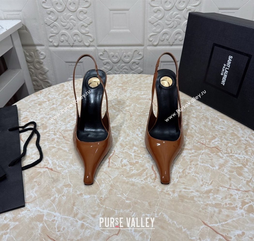 Saint Laurent Pointy Slingback Wedge Pumps 10.5cm in Patent Leather Brown 2025 1027 (MD-251028091)