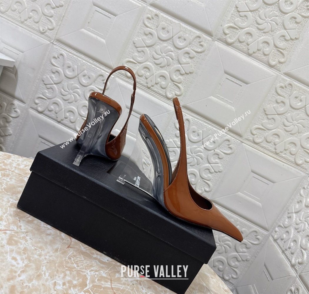 Saint Laurent Pointy Slingback Wedge Pumps 10.5cm in Patent Leather Brown 2025 1027 (MD-251028091)
