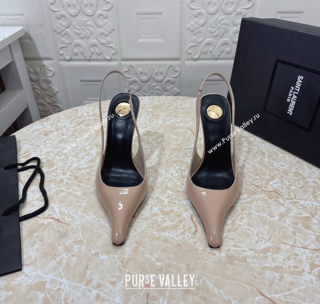 Saint Laurent Pointy Slingback Wedge Pumps 10.5cm in Patent Leather Nude Pink 2025 1027 (MD-251028092)