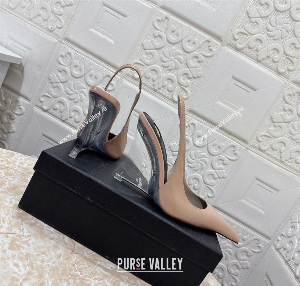 Saint Laurent Pointy Slingback Wedge Pumps 10.5cm in Patent Leather Nude Pink 2025 1027 (MD-251028092)