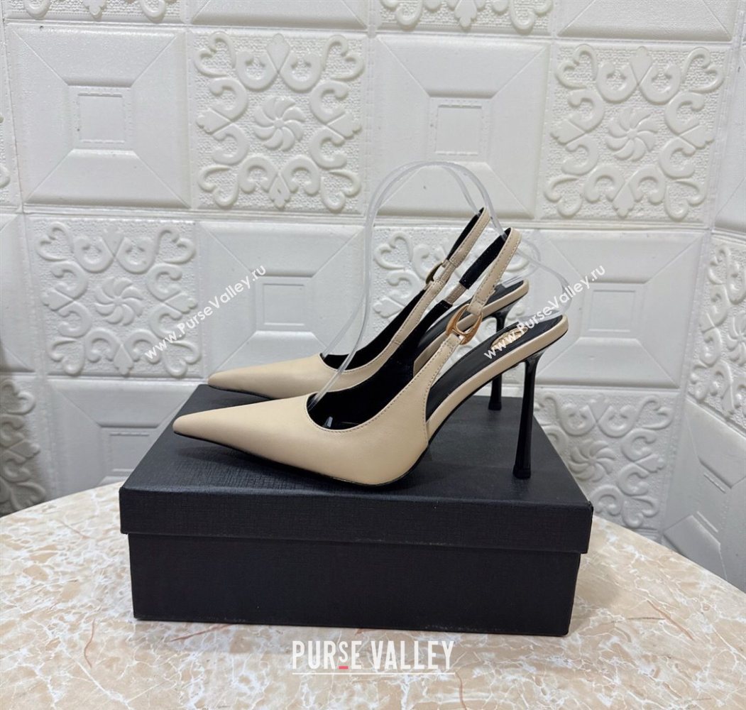 Saint Laurent Vendome Slingback Pumps 10.5cm in Calf Leather Beige 2025 1028 (MD-251028094)