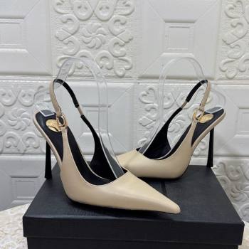 Saint Laurent Vendome Slingback Pumps 10.5cm in Calf Leather Beige 2025 1028 (MD-251028094)