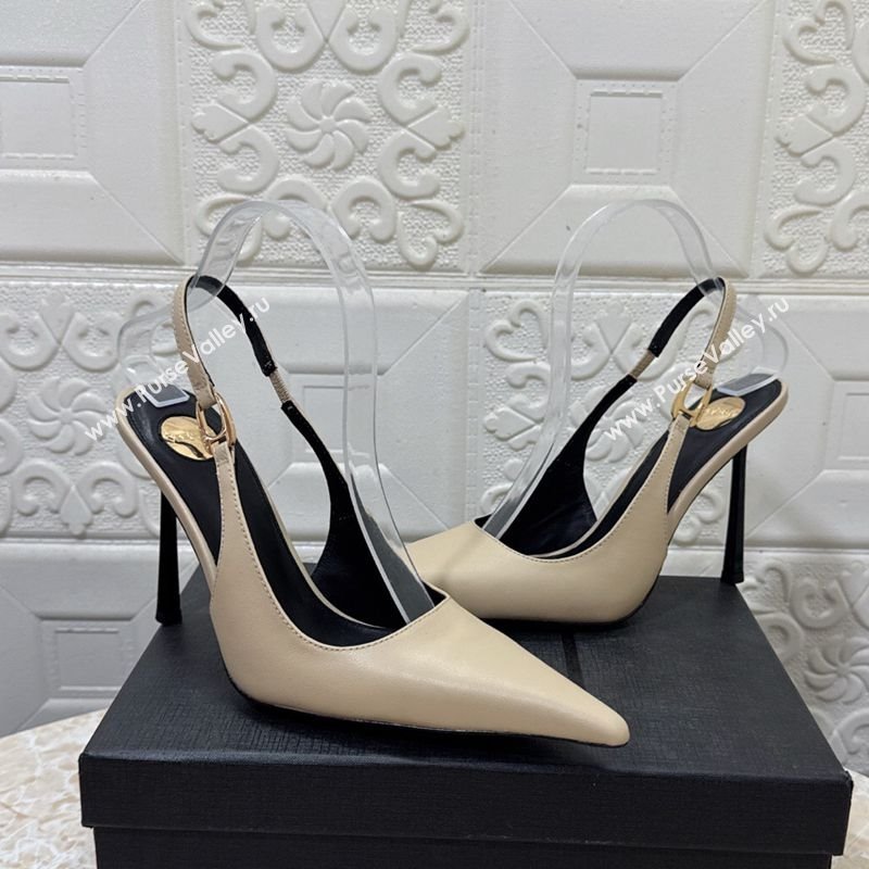 Saint Laurent Vendome Slingback Pumps 10.5cm in Calf Leather Beige 2025 1028 (MD-251028094)