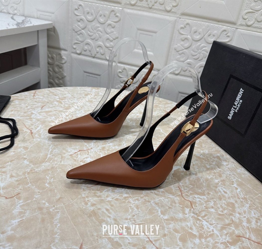 Saint Laurent Vendome Slingback Pumps 10.5cm in Calf Leather Brown2 2025 1028 (MD-251028095)