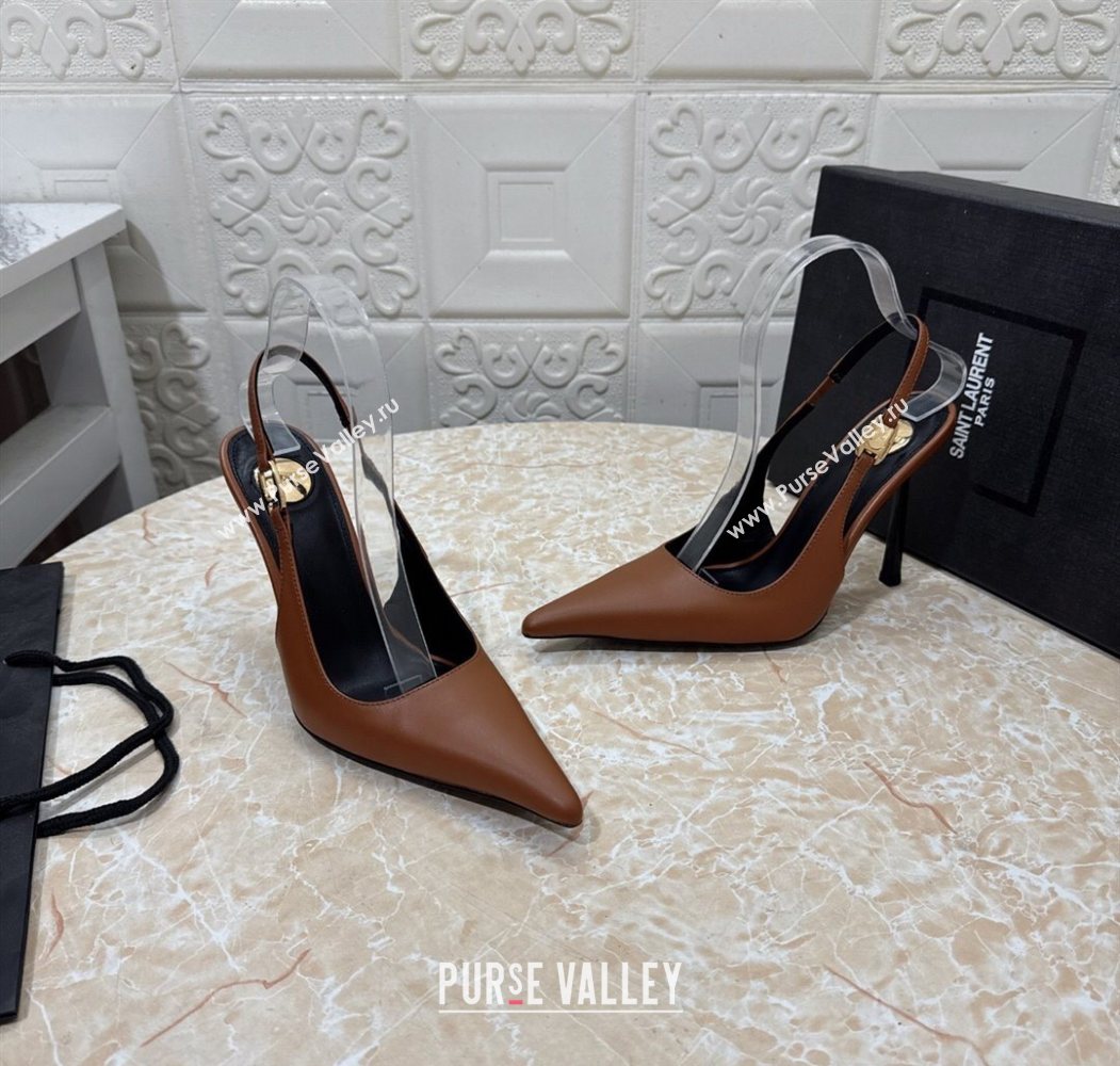 Saint Laurent Vendome Slingback Pumps 10.5cm in Calf Leather Brown2 2025 1028 (MD-251028095)