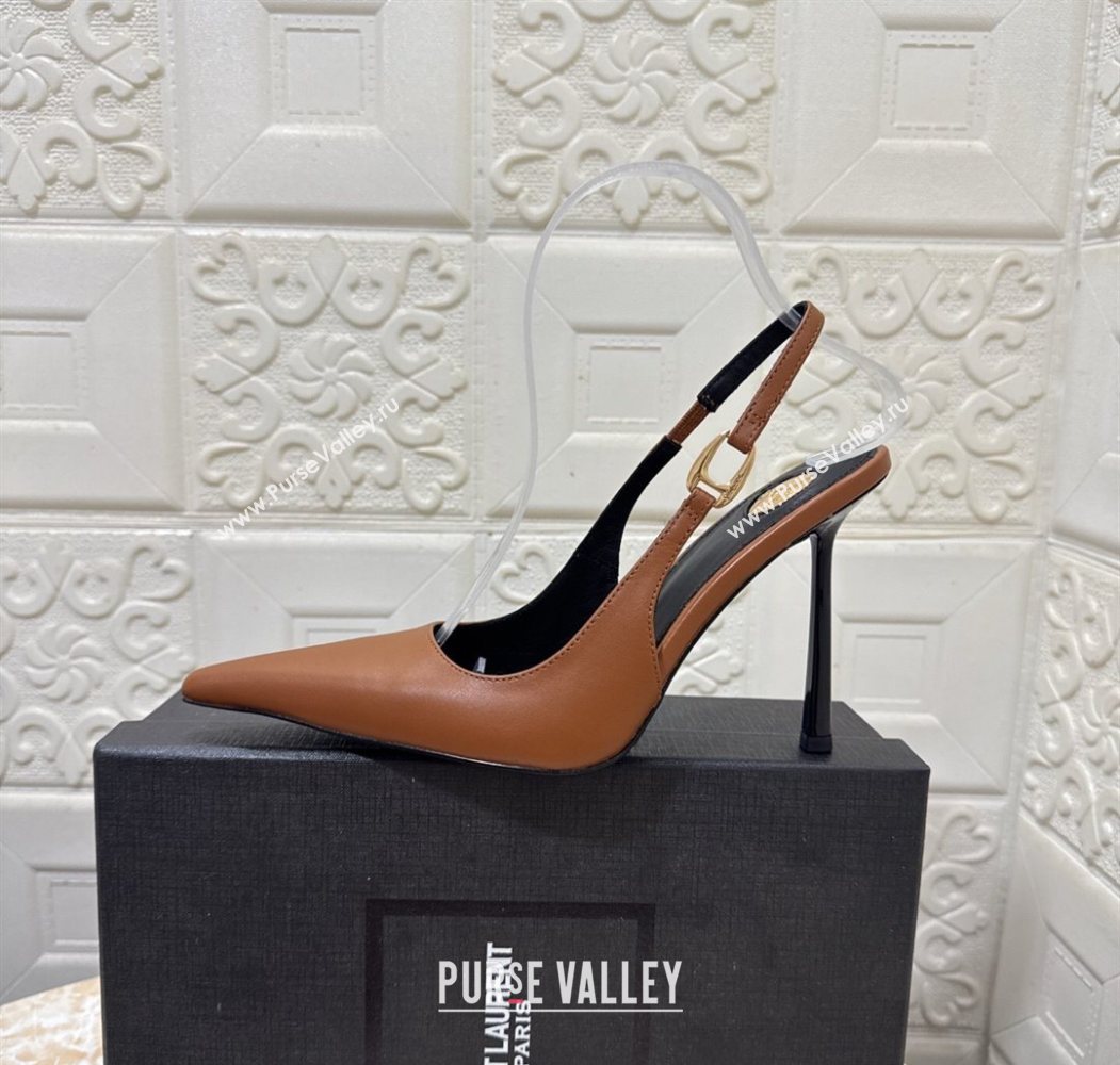Saint Laurent Vendome Slingback Pumps 10.5cm in Calf Leather Brown2 2025 1028 (MD-251028095)