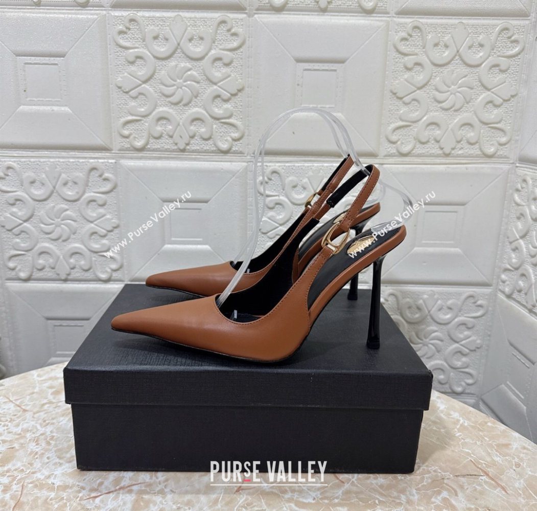 Saint Laurent Vendome Slingback Pumps 10.5cm in Calf Leather Brown2 2025 1028 (MD-251028095)
