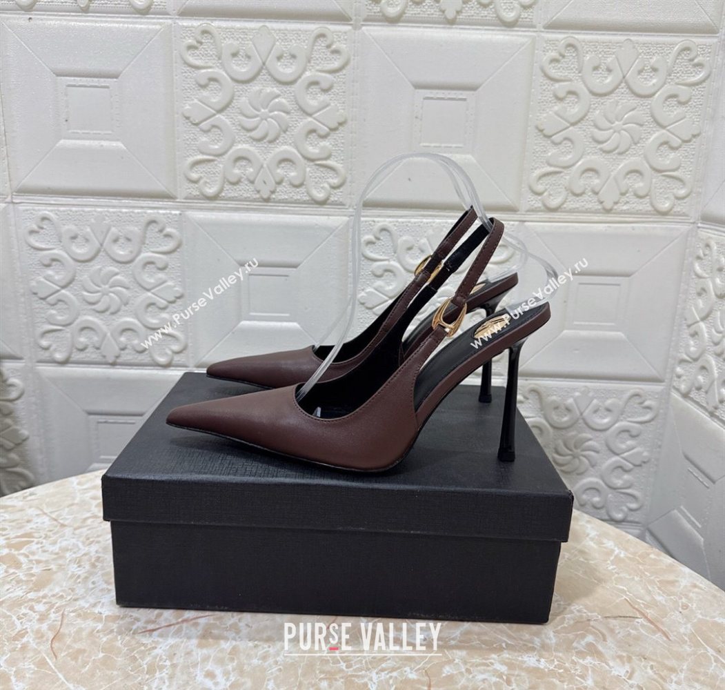 Saint Laurent Vendome Slingback Pumps 10.5cm in Calf Leather Dark Brown 2025 1028 (MD-251028093)