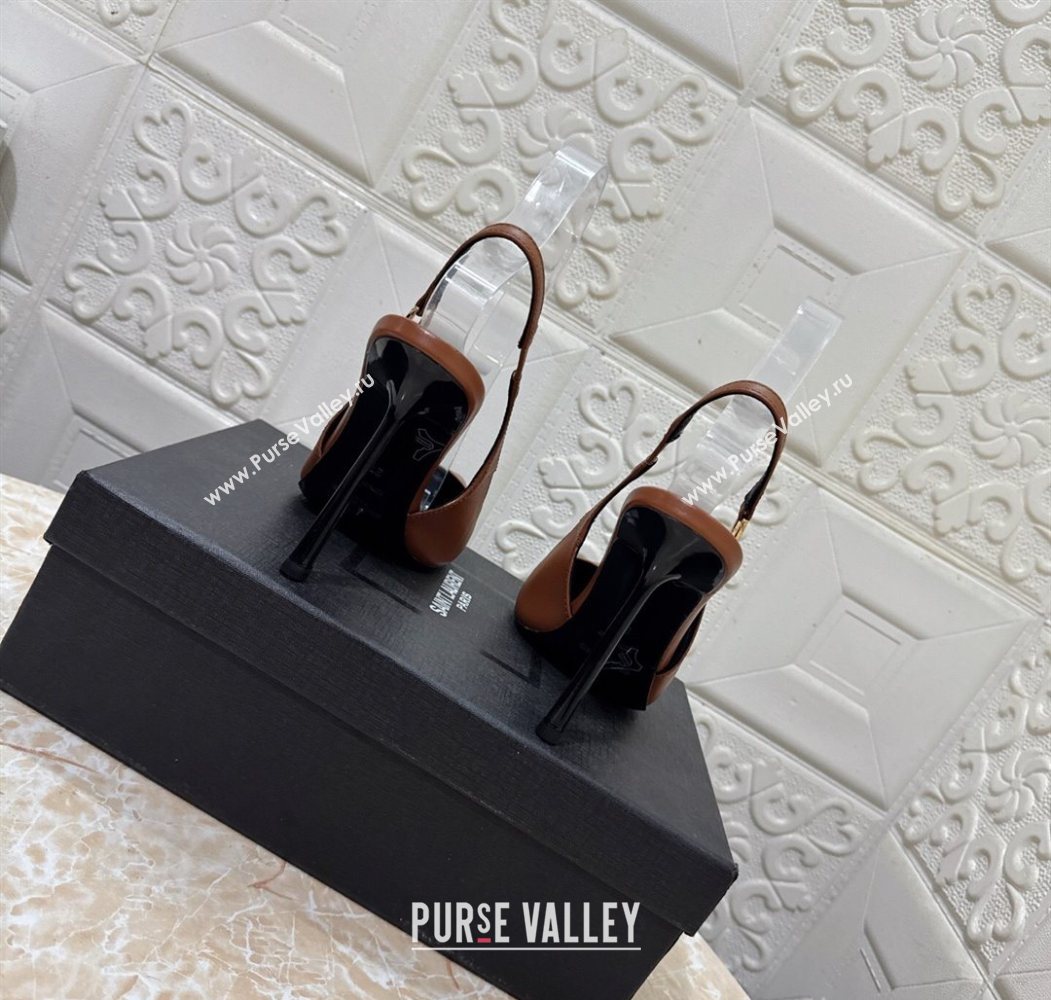 Saint Laurent Vendome Slingback Pumps 10.5cm in Calf Leather Brown2 2025 1028 (MD-251028095)