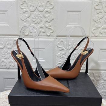 Saint Laurent Vendome Slingback Pumps 10.5cm in Calf Leather Brown2 2025 1028 (MD-251028095)
