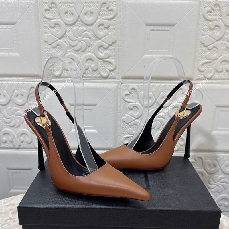 Saint Laurent Vendome Slingback Pumps 10.5cm in Calf Leather Brown2 2025 1028 (MD-251028095)